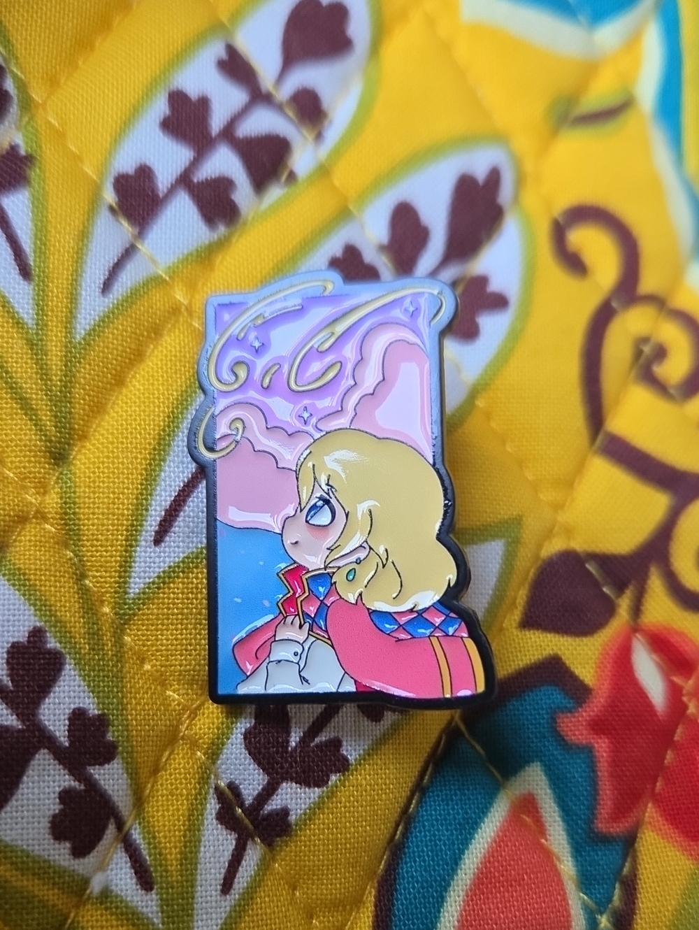 Anime-Inspired Enamel Key & Card Holder Pin — Pink, Blue & Blonde Howl Studio